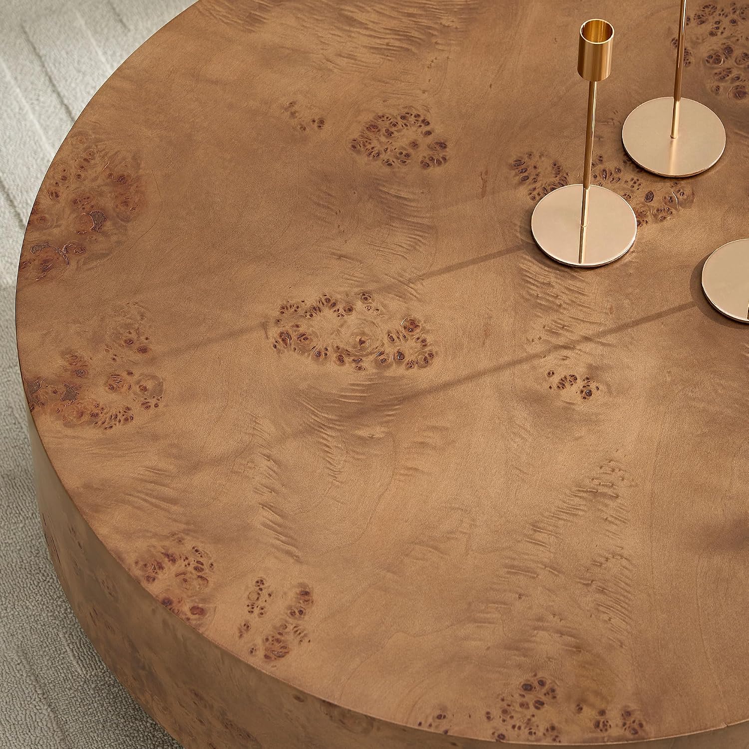 Burl Wood Coffee Table for Living Room Round Wood Coffee Table with Pedestal 31.49' Modern Circle Center Tables Accent Tables for Apartment, Easy Assembly-Brown