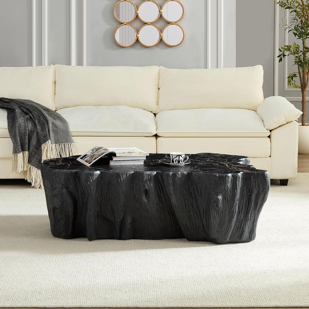 48.62' Coffee Table Modern Unique Shape Fiberglass Center Table for Living Room Apartment Office, No Need Assembly, Black Tree Root Texture Pattern