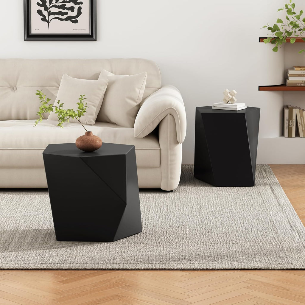 WILLIAMSPACE 30.25' Black Nesting Coffee Table Set of 2, Modern Irregular Center Tables for Living Room, Magnesium Oxide Accent Side Table for Indoor & Outdoor, No Need Assembly (Black)