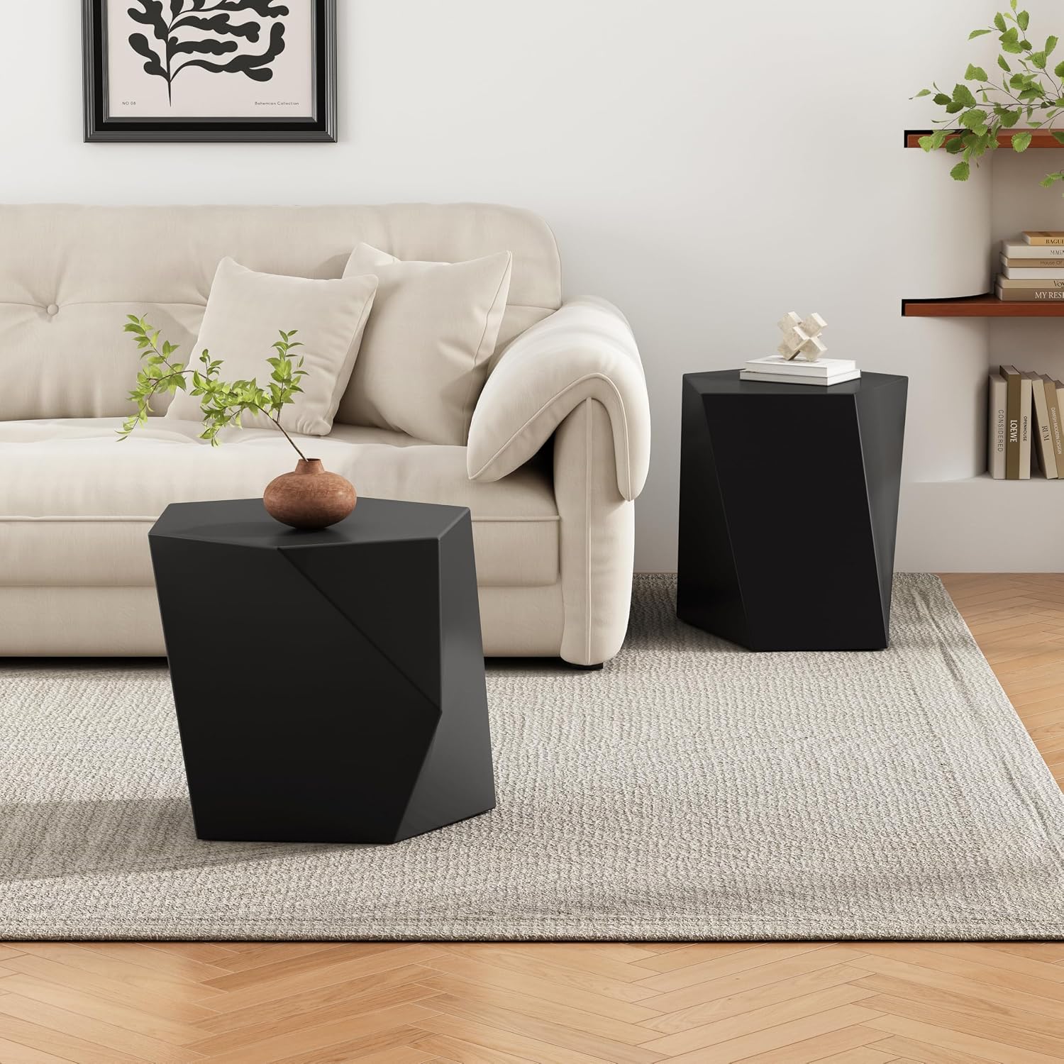 WILLIAMSPACE 30.25' Black Nesting Coffee Table Set of 2, Modern Irregular Center Tables for Living Room, Magnesium Oxide Accent Side Table for Indoor & Outdoor, No Need Assembly (Black)
