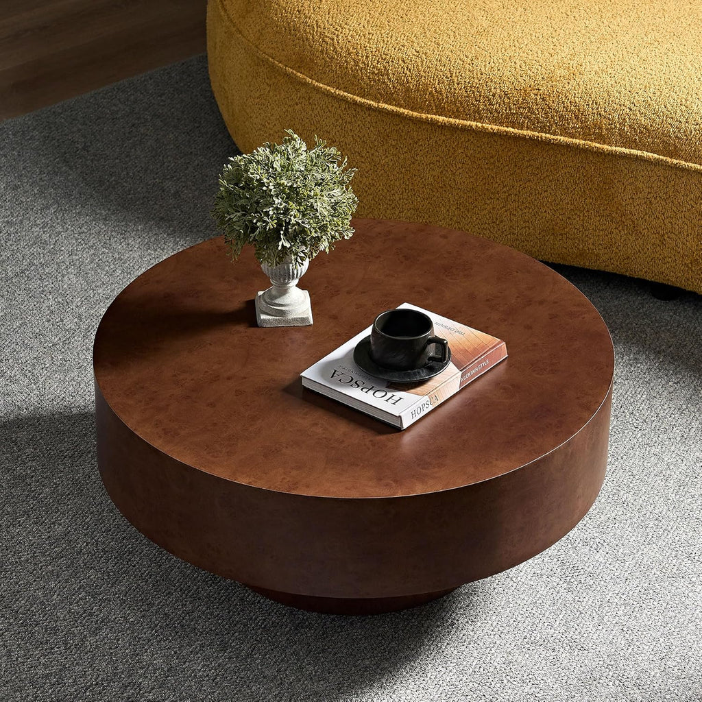 Burl Wood Coffee Table for Living Room Round Wood Coffee Table with Pedestal 31.49' Modern Circle Center Tables Accent Tables for Apartment, Easy Assembly-Walnut