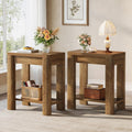 Tribesigns End Table for Living Room, Farmhouse Wooden Side Table with Storage Shelf, Small Narrow Bedside Accent Furniture for Bedroom (Brown, 2PCS)