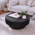 Round Coffee Table with Storage, Modern Handcraft Drum Coffee Table Wood Circle Center Table for Living Room Apartment, 31.49' Black