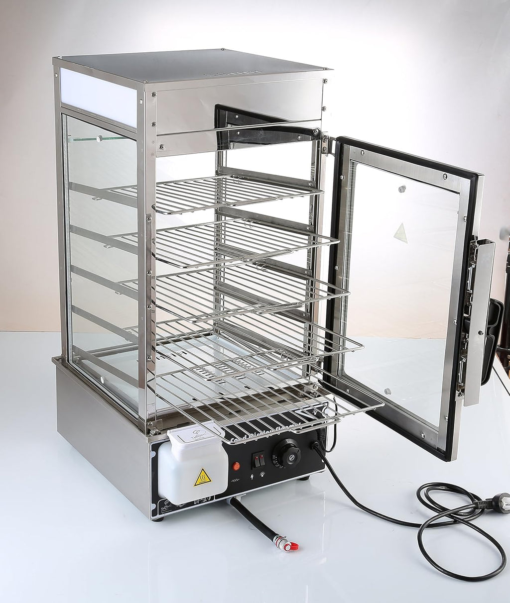 5-Tier Electric Bun Steamer, Commercial Stainless Steel Food Warmer Display with Automatic Temperature Control, for Buns, Baozi, Siomai, Corn, Buffet, Kiosk, Restaurant
