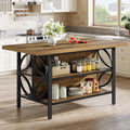 Tribesigns 62.99-Inch Kitchen Island with Storage, Kitchen Island Table with 2 Shelves and Large Worktop, Industrial Bar Table, Easy to Assemble, Rustic Brown (Stools Not Included)