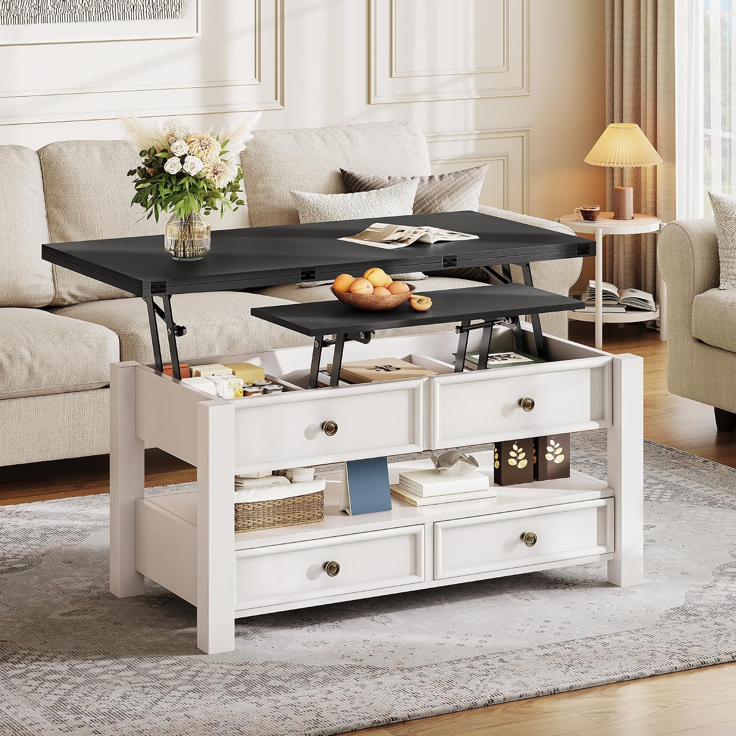 YITAHOME Coffee Table Lift Top, 4 in 1 Multi-Function Convertible Coffee Table with Drawers and Hidden Compartment, Converts to Dining Table for Living Room Home Office, Black Top