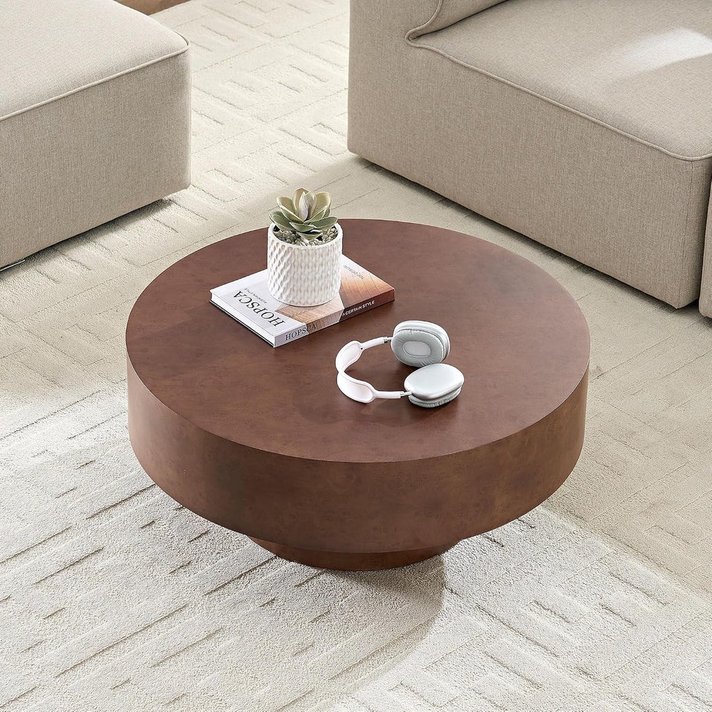 Burl Wood Coffee Table for Living Room Round Wood Coffee Table with Pedestal 31.49' Modern Circle Center Tables Accent Tables for Apartment, Easy Assembly-Walnut