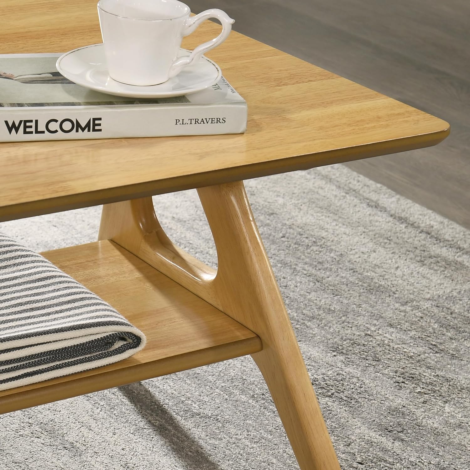 Roundhill Furniture Arona 3-Piece Coffee Table Set, Coffee Table and Two End Tables, Natural Oak Finish