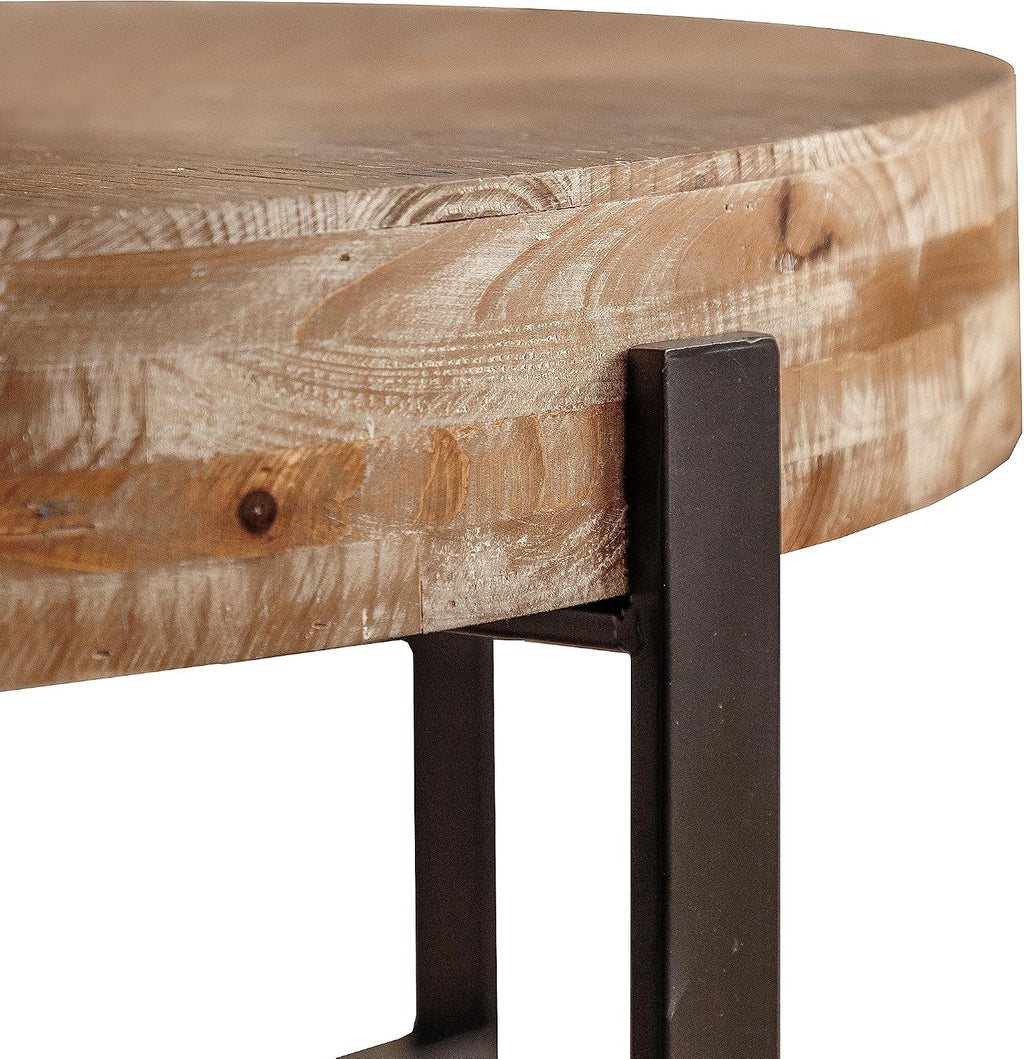 Wood Round Coffee Table, 31 Inch Farmhouse Rustic Fir Wooden Table Top Cross Metal Legs Circle Coffee Table for Living Room, Black