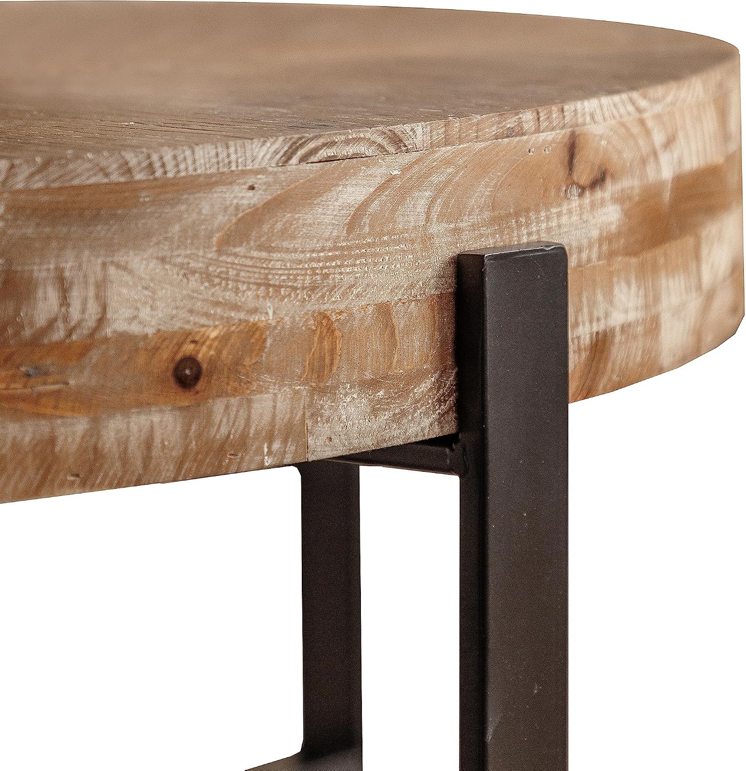 Wood Round Coffee Table, 31 Inch Farmhouse Rustic Fir Wooden Table Top Cross Metal Legs Circle Coffee Table for Living Room, Black
