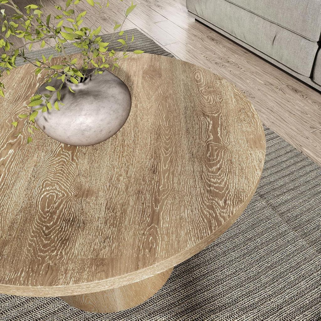 Furniture of America Crambel Modern Solid Wood 29-inch Round Coffee Table with Cone-Shaped Pedestal Base, Living Room Furniture for Small Space, Home Office, Oak