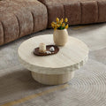 Round Coffee Table, 31.69' Fiberglass Faux Marble Pattern Imitation Stone Table Cement Center Table for Living Room Apartment