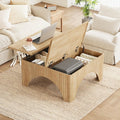 Square Coffee Table, 39'' Large Lift Top Coffee Table with Flip-Top Hidden Compartment Farmhouse Fluted Center Table Wooden Tea Table for Living Room, Apartment, Office (Natural)