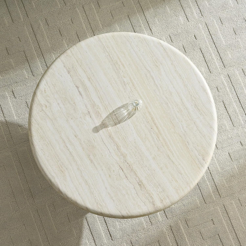 Round Coffee Table, 35.04' Fiberglass Imitation Stone Table Cement Rock Center Table for Living Room Apartment Office, No Need Assembly