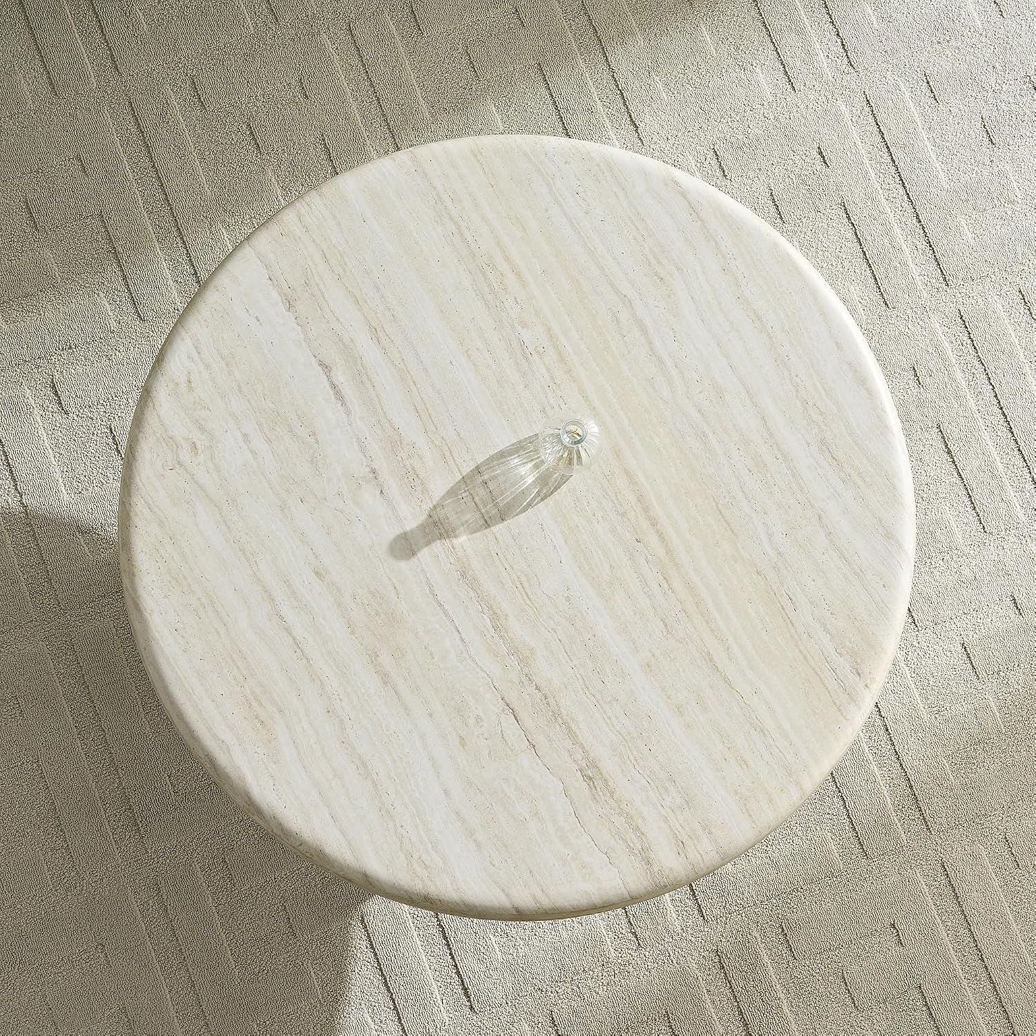 Round Coffee Table, 35.04' Fiberglass Imitation Stone Table Cement Rock Center Table for Living Room Apartment Office, No Need Assembly