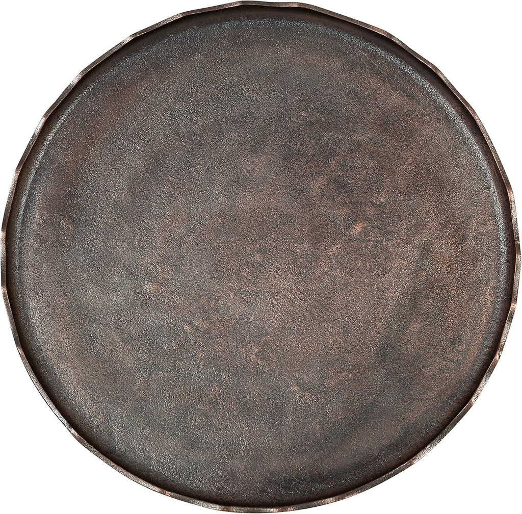 Kate and Laurel Alessia Modern Round Metal Coffee Table; 26 x 26 x 16; Bronze; Sand Cast Aluminum Coffee Table with Raised Deckled Edge for Storage and Display